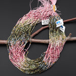 Small Natural Pink Green Blue Tourmaline Faceted 2mm Round Beads Ombre Gemstone 15.5" Strand