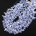 Natural Blue Lace Agate Freeform Oval Drop Beads Top Side Drilled Gemstone 15.5" Strand
