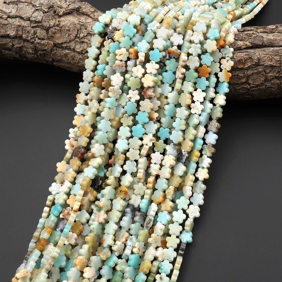 Natural Multicolor Amazonite Cherry Blossom Flower Beads 6mm Carved Gemstone 15.5" Strand