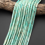 Natural Aqua Blue Green Amazonite Thin Long Tube Beads 15.5" Strand