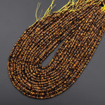 AAA Faceted Natural Tiger's Eye 4mm Thin Rondelle Gemstone Beads 15.5" Strand