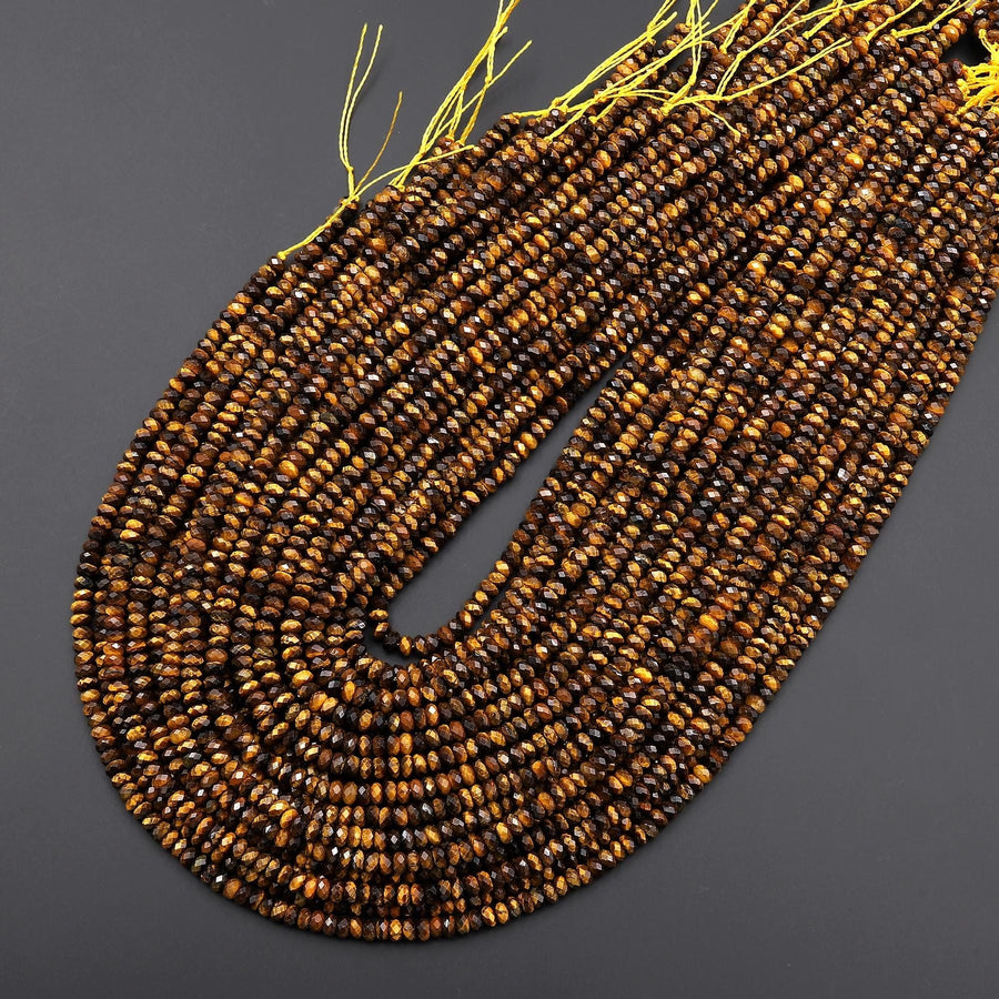 AAA Faceted Natural Tiger's Eye 4mm Thin Rondelle Gemstone Beads 15.5" Strand