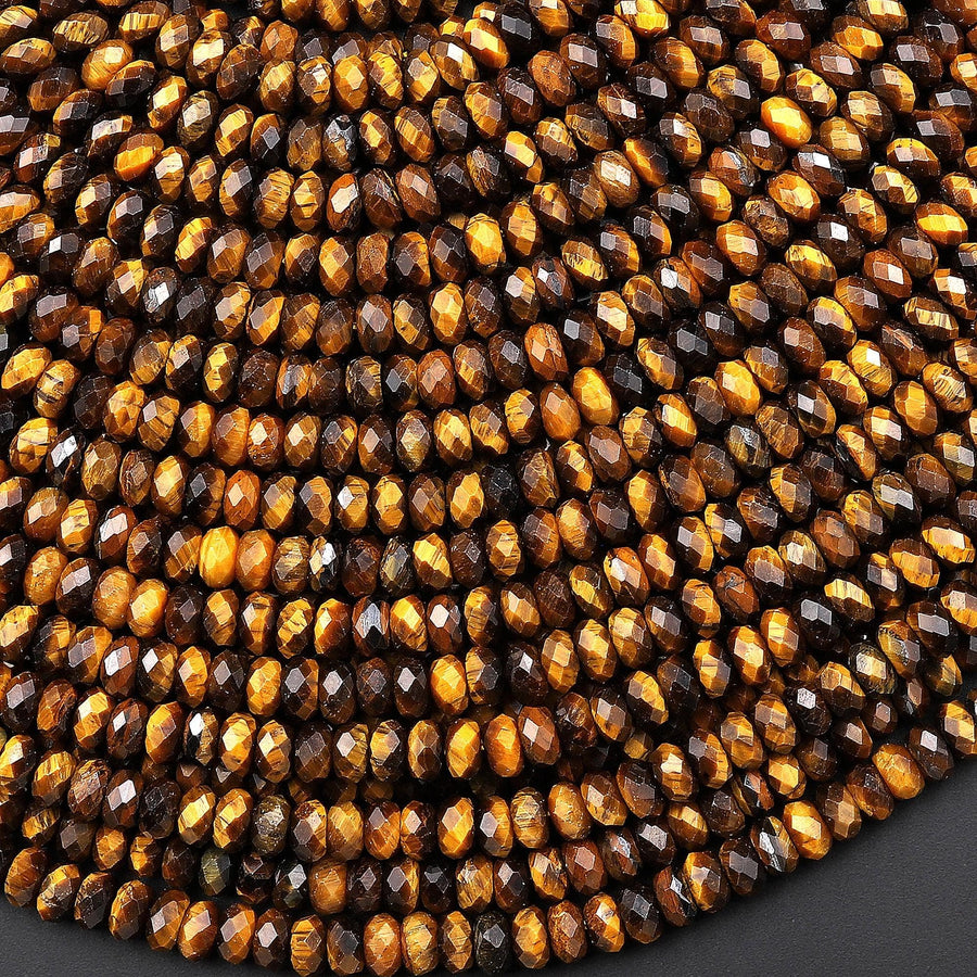 AAA Faceted Natural Tiger's Eye 4mm Thin Rondelle Gemstone Beads 15.5" Strand