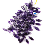 AAA Natural Amethyst Smooth Long Marquise Leaf Top Side Drilled Gemstone Beads 8" Strand