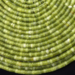 Natural Mustard Green Jade 3mm 4mm Heishi Gemstone Beads 15.5" Strand