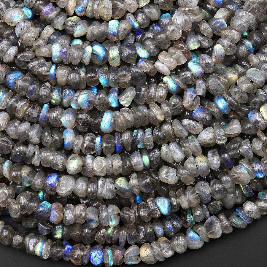 Natural Labradorite Smooth Freeform Rondelle 6mm Beads Gemstone 15.5" Strand