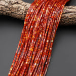 Small Natural Carnelian 4x2mm Thin Rectangle Tube Beads 15.5" Strand