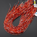 Small Natural Carnelian 4x2mm Thin Rectangle Tube Beads 15.5" Strand
