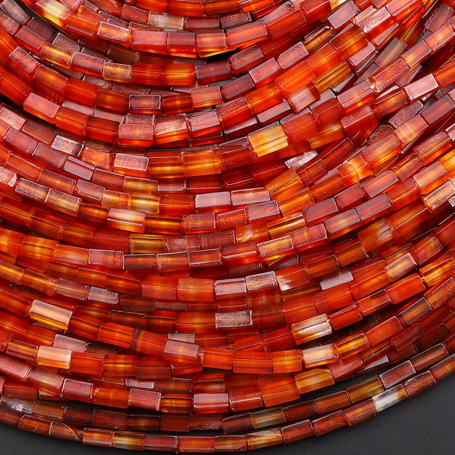 Small Natural Carnelian 4x2mm Thin Rectangle Tube Beads 15.5" Strand