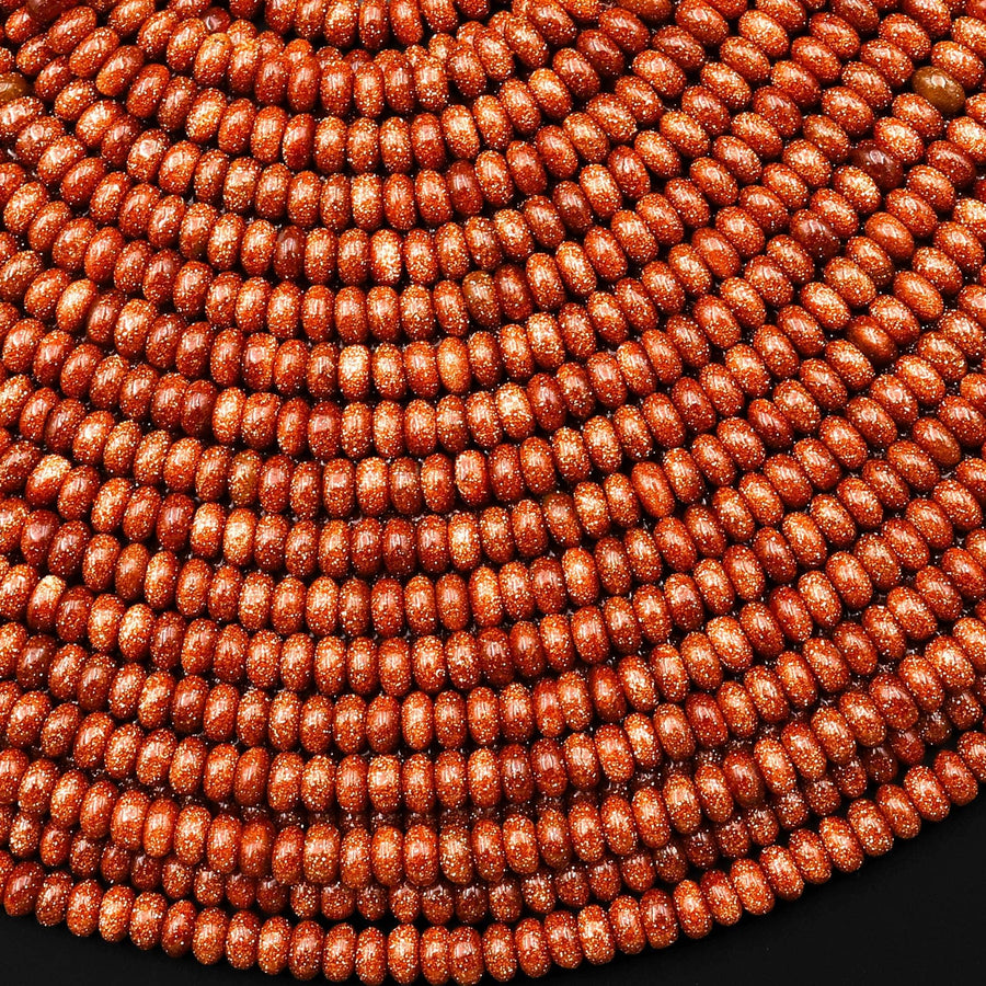 AAA Sparkling Goldstone Sandstone Smooth Rondelle Beads 4mm 15.5" Strand