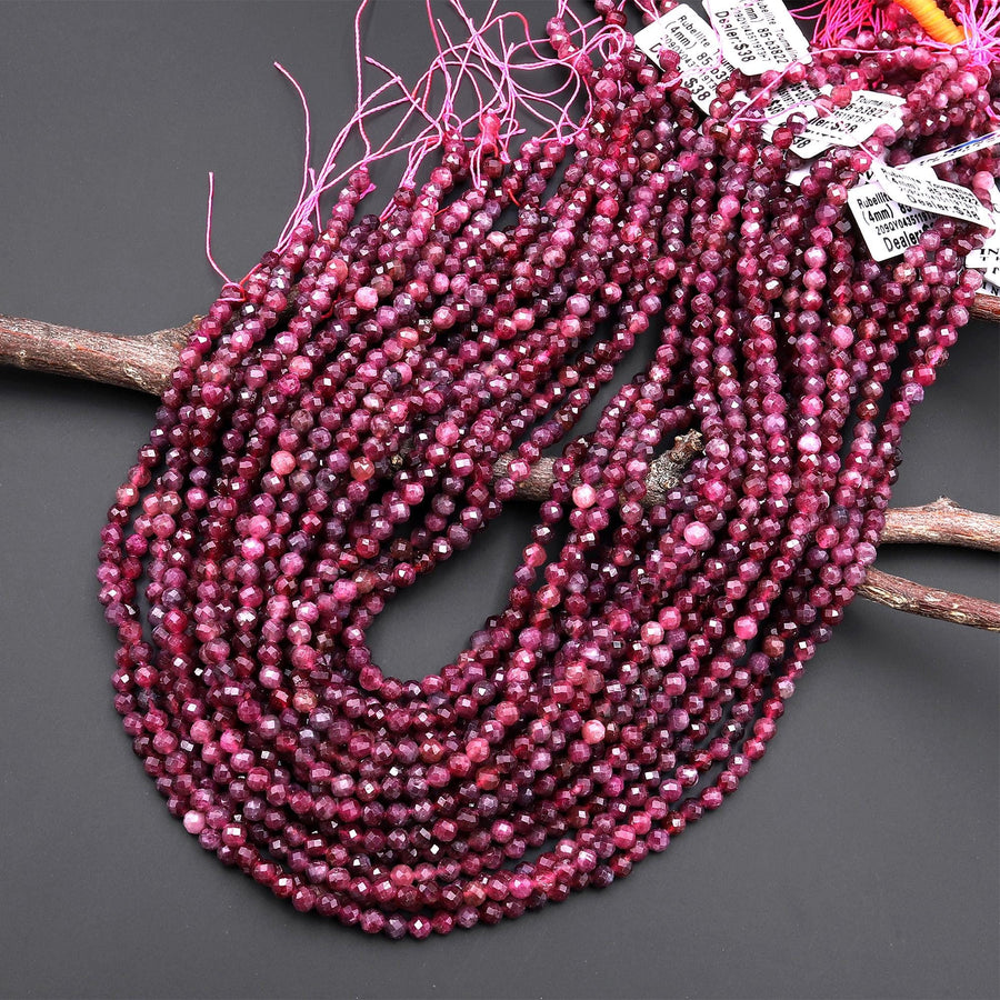 Rare Natural Red Rubellite Tourmaline Faceted 4mm Round Beads 15.5" Strand