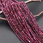 Rare Natural Red Rubellite Tourmaline Faceted 4mm Round Beads 15.5" Strand
