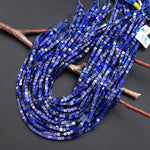 Natural Blue Lapis Smooth Cube Dice 4mm Beads Gemstone 15.5" Strand