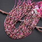 AAA Faceted Translucent Natural Green Pink Blue Tourmaline Round Beads 4mm Gemstone 15.5" Strand