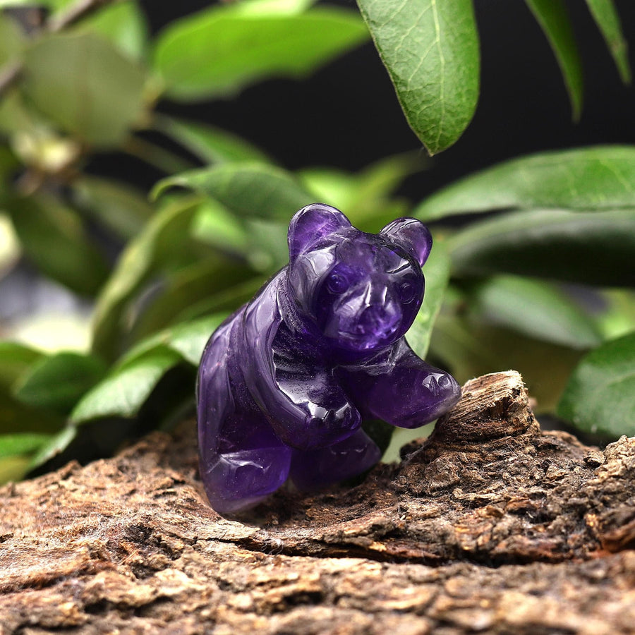 Hand-Carved Natural Purple Amethyst Bear Figurine Crystal Miniature 2" A1