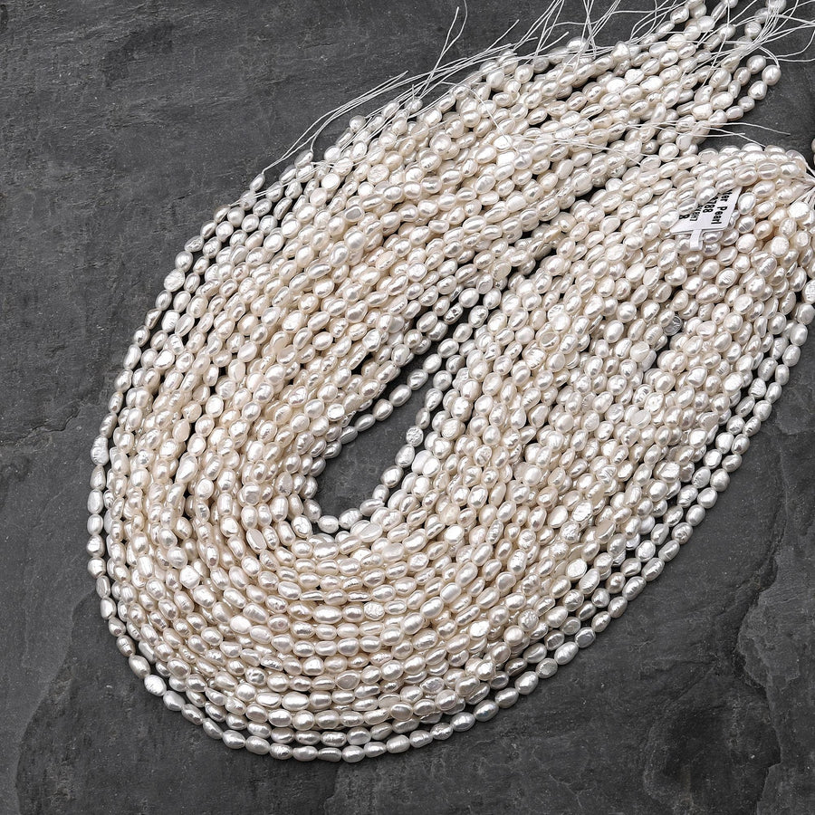 AAA Genuine Natural White Freshwater Pearl 5mm 6mm Nugget Beads 14" Strand