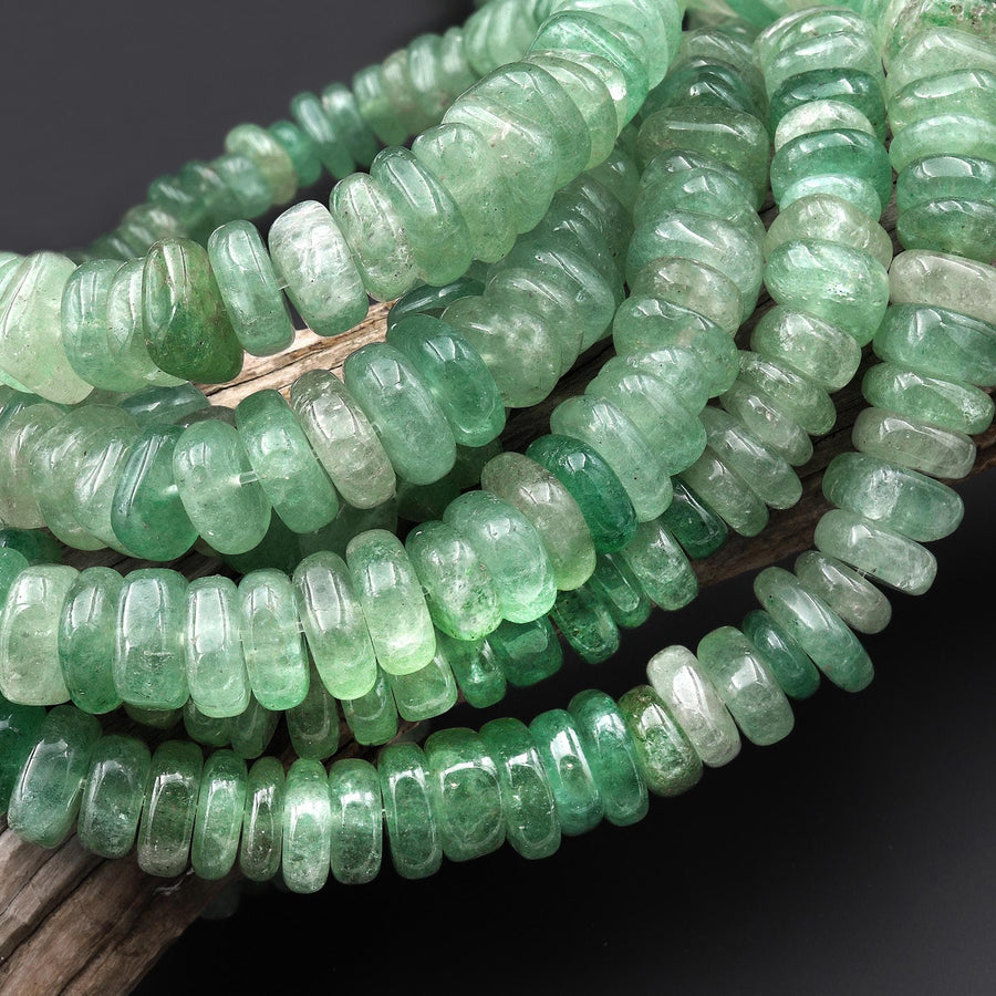 Rare Large Natural African Green Chalcedony 12mm Freeform Rondelle Wheel Beads 15.5" Strand