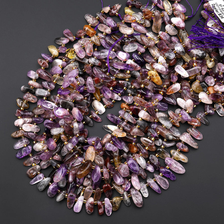 Rare Natural Auralite 23 Cacoxenite Freeform Side Drilled Oval Pebble Nugget Beads Healing Gemstone World’s Oldest Crystal 15.5" Strand