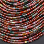 AAA Natural Indian Agate 5x3mm Smooth Tube Beads Aka Green Red Bloodstone 15" Strand