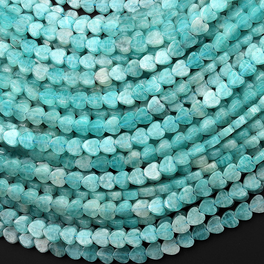 AAA Natural Amazonite Carved Heart Beads 4mm Gemstone 15.5" Strand