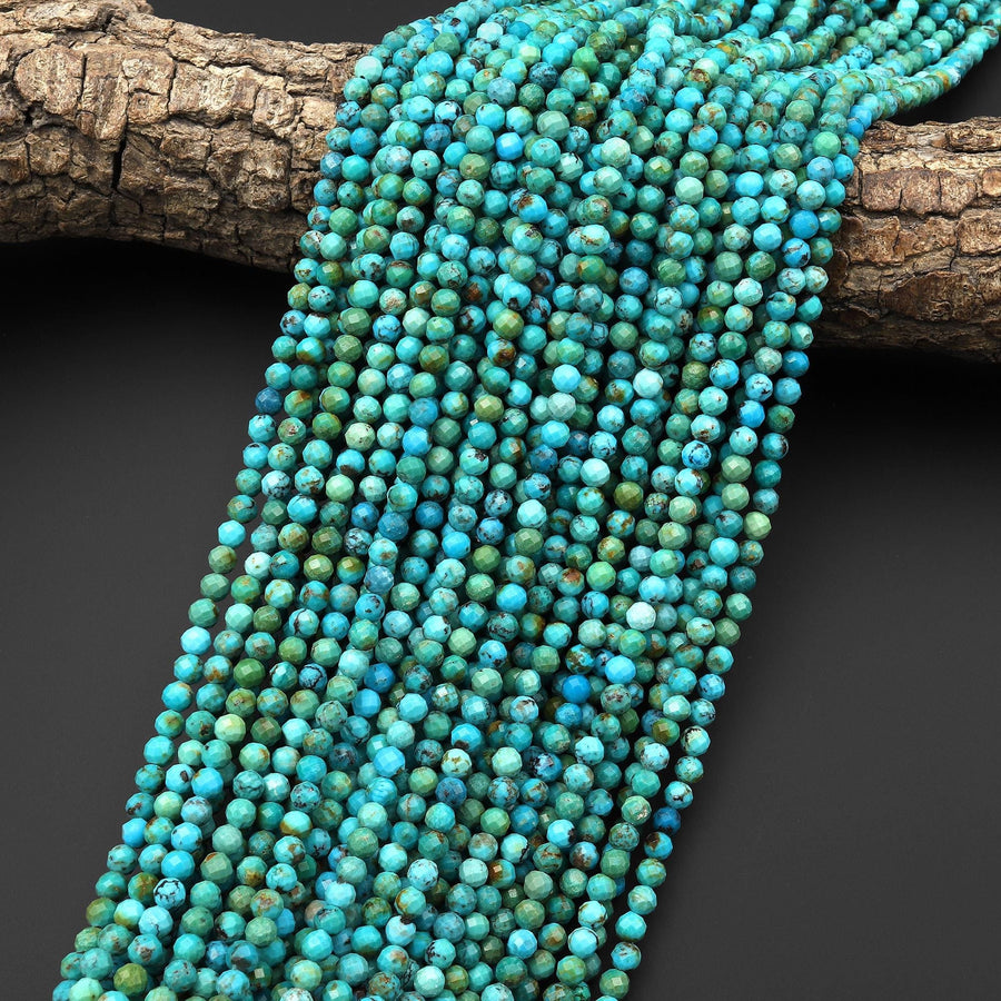AAA Natural Blue Turquoise 4mm Faceted Round Beads Real Genuine Gemstone 15.5" Strand