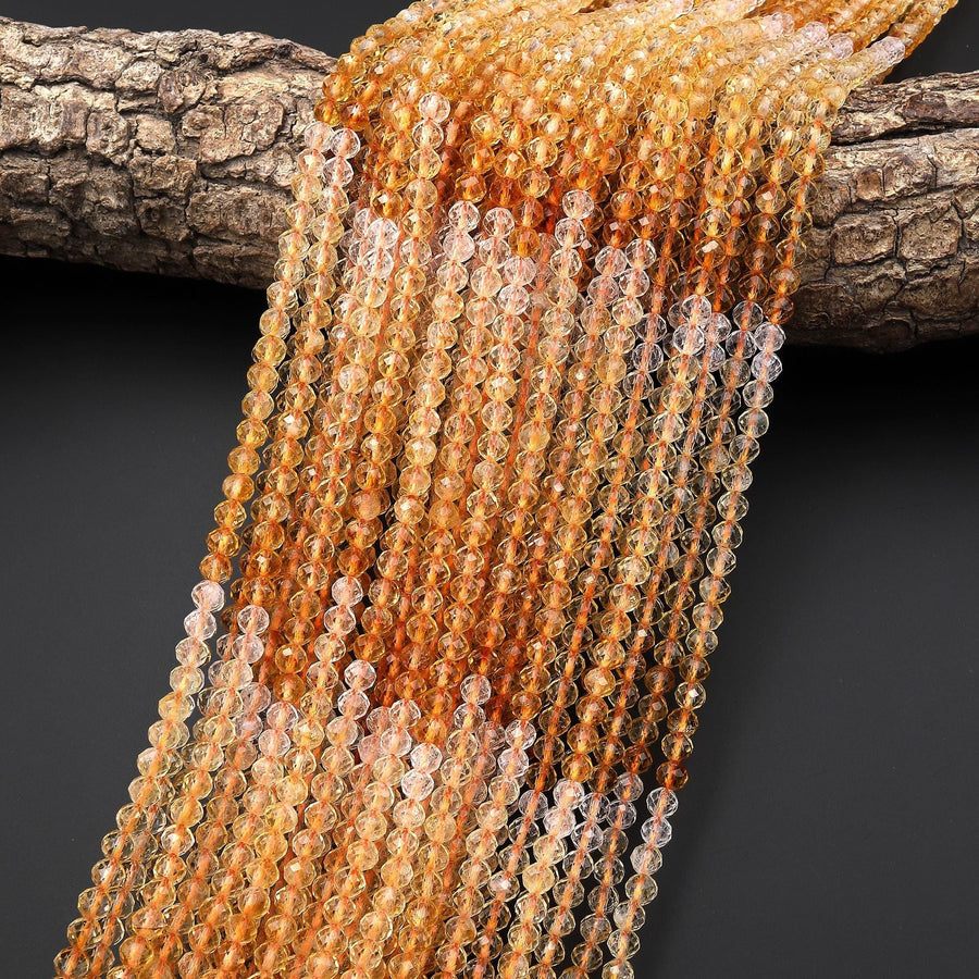AAA Natural Citrine Faceted 4mm Round Beads Ombre Gemstone 15.5" Strand