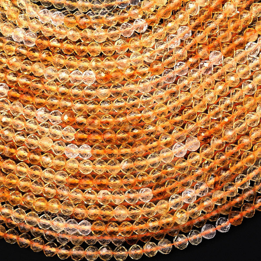 AAA Natural Citrine Faceted 4mm Round Beads Ombre Gemstone 15.5" Strand