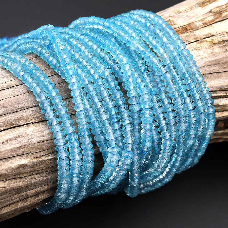 AAA Swiss Blue Topaz 3mm Faceted Thin Rondelle Beads Laser Diamond Cut Real Genuine Topaz Gemstone 15.5" Strand