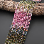 Natural Pink Green Blue Tourmaline Faceted 2mm Round Beads Ombre Gemstone 15.5" Strand