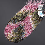 Natural Pink Green Blue Tourmaline Faceted 2mm Round Beads Ombre Gemstone 15.5" Strand