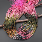Natural Pink Green Blue Yellow Tourmaline Micro Faceted 2mm 3mm Round Ombre Gemstone Beads 15.5" Strand