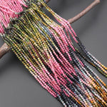 Natural Pink Green Blue Yellow Tourmaline Micro Faceted 2mm 3mm Round Ombre Gemstone Beads 15.5" Strand