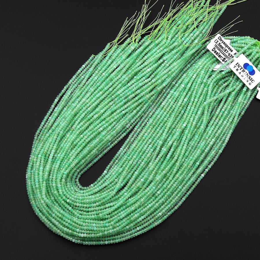 AAA Natural Australian Green Chrysoprase Faceted 2mm 3mm Thin Rondelle Beads 15.5" Strand