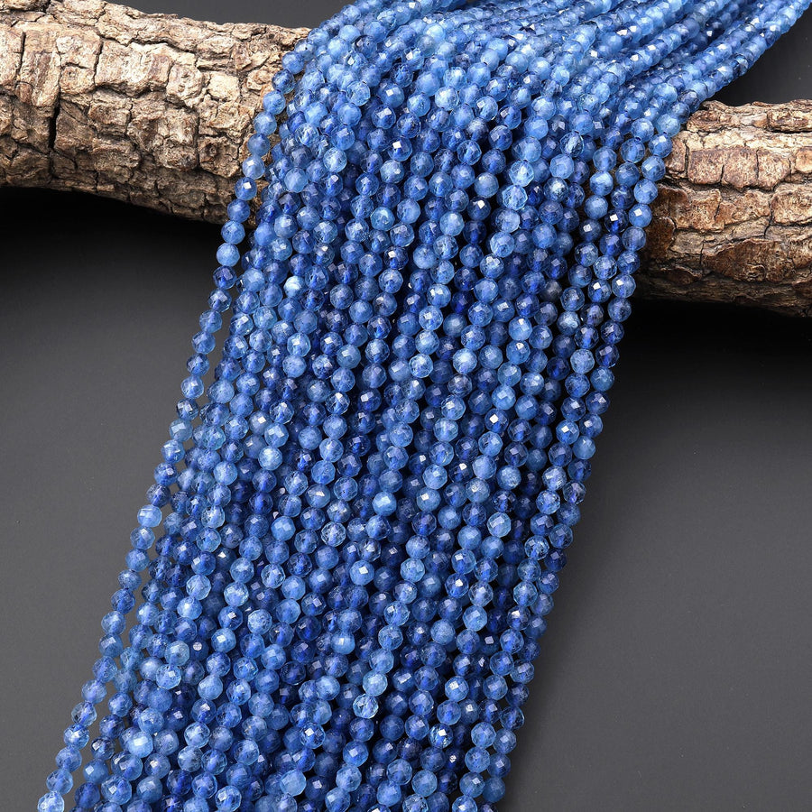 AAA+ Faceted Natural Blue Santa Maria Aquamarine 4mm Round Gemstone Beads 15.5" Strand