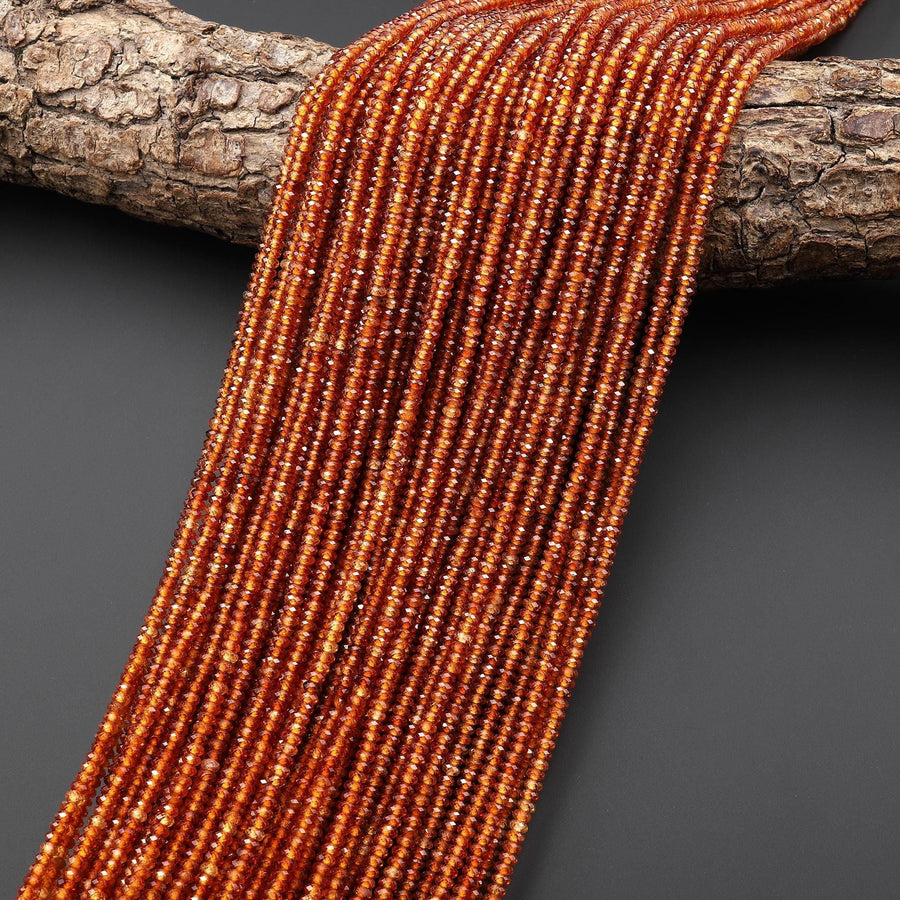 AAA Faceted Natural Orange Hessonite Garnet 2mm 3mm Thin Rondelle Beads 15.5" Strand