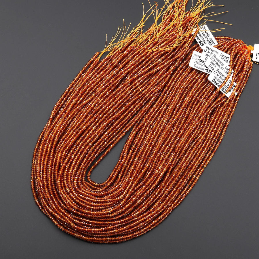 AAA Faceted Natural Orange Hessonite Garnet 2mm 3mm Thin Rondelle Beads 15.5" Strand