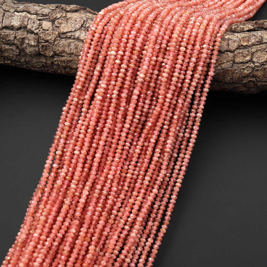 AAA Faceted Natural Pink Rhodochrosite 3mm Thin Rondelle Beads 15.5" Strand