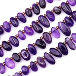 Natural Deep Purple Amethyst Freeform Oval Drop Pebble Nugget Beads Side Drilled Gemstone 15.5" Strand