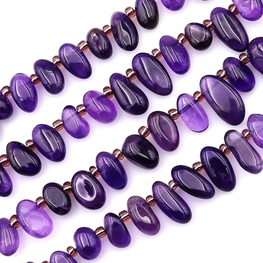Natural Deep Purple Amethyst Freeform Oval Drop Pebble Nugget Beads Side Drilled Gemstone 15.5" Strand