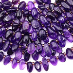 Natural Deep Purple Amethyst Freeform Oval Drop Pebble Nugget Beads Side Drilled Gemstone 15.5" Strand