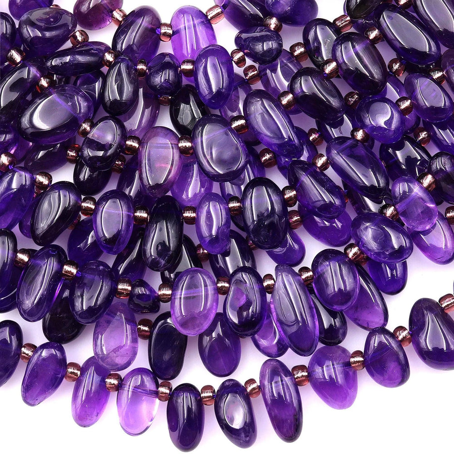 Natural Deep Purple Amethyst Freeform Oval Drop Pebble Nugget Beads Side Drilled Gemstone 15.5" Strand