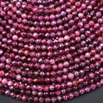 Rare Natural Red Rubellite Tourmaline Faceted 4mm Round Beads 15.5" Strand