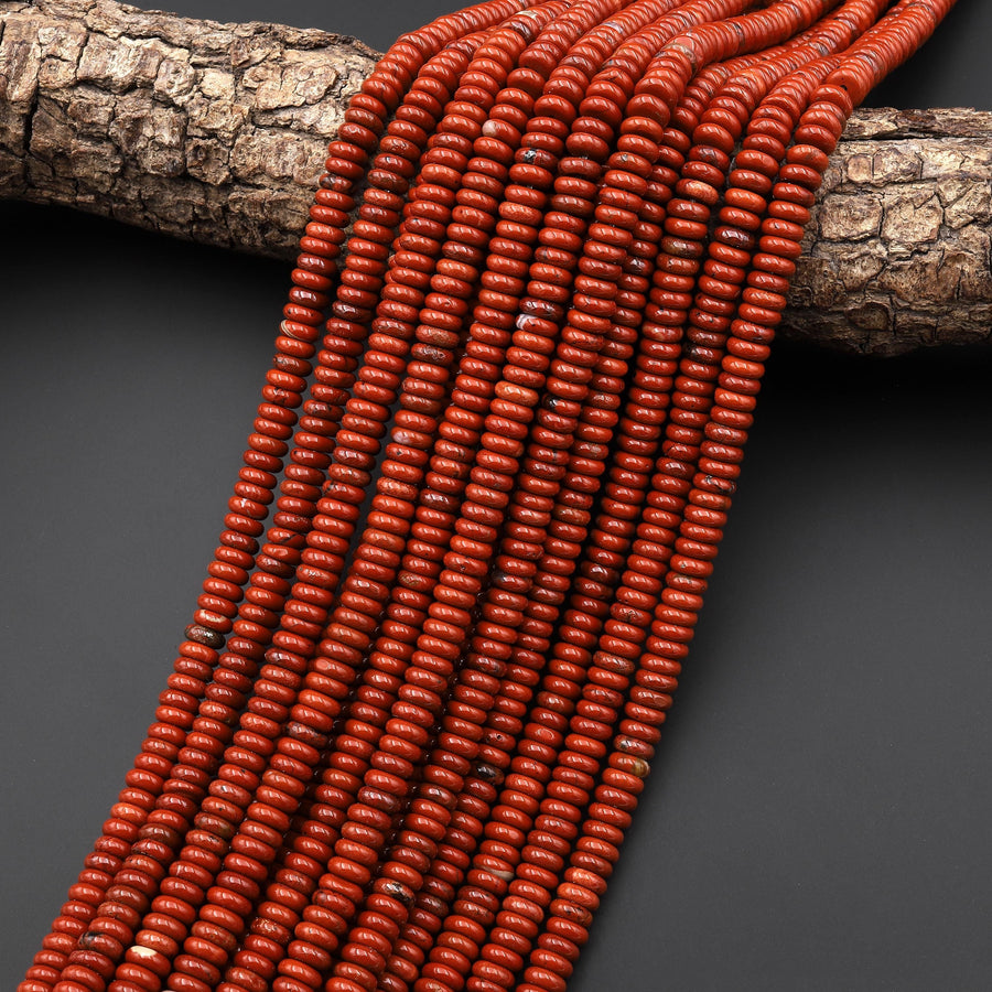 AAA Natural Red Jasper 6mm Smooth Thin Rondelle Beads 15.5" Strand