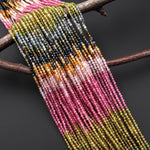 AAA Natural Pink Olive Green Blue Yellow Tourmaline Micro Faceted 2mm Round Ombre Graduating Colors Gemstone Beads 15.5" Strand