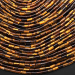 AAA Natural Tiger's Eye 4x2mm Small Thin Smooth Spacer Tube Beads 15.5" Strand