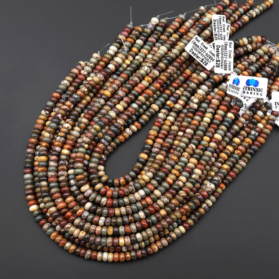 AAA Natural Red Creek Jasper Smooth Rondelle Beads 4mm 6mm 15.5" Strand