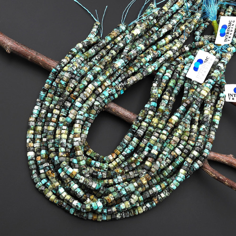 AAA Faceted Natural African Turquoise Beads 6mm hexagon Heishi Rondelle 15.5" Strand