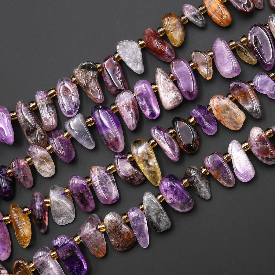 Rare Natural Auralite 23 Cacoxenite Freeform Side Drilled Oval Pebble Nugget Beads Healing Gemstone World’s Oldest Crystal 15.5" Strand