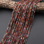 AAA Natural Indian Agate 5x3mm Smooth Tube Beads Aka Green Red Bloodstone 15" Strand