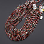 AAA Natural Indian Agate 5x3mm Smooth Tube Beads Aka Green Red Bloodstone 15" Strand